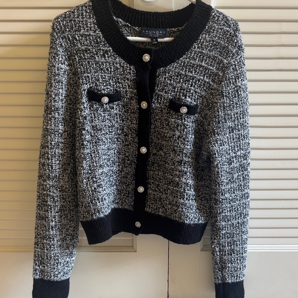 Laundry By Shelli Segal Black and Gray Cardigan